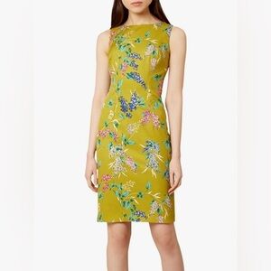 Hobbs London Size 4 Green Chartreuse Moira Garden Floral Sheath Occasions Dress